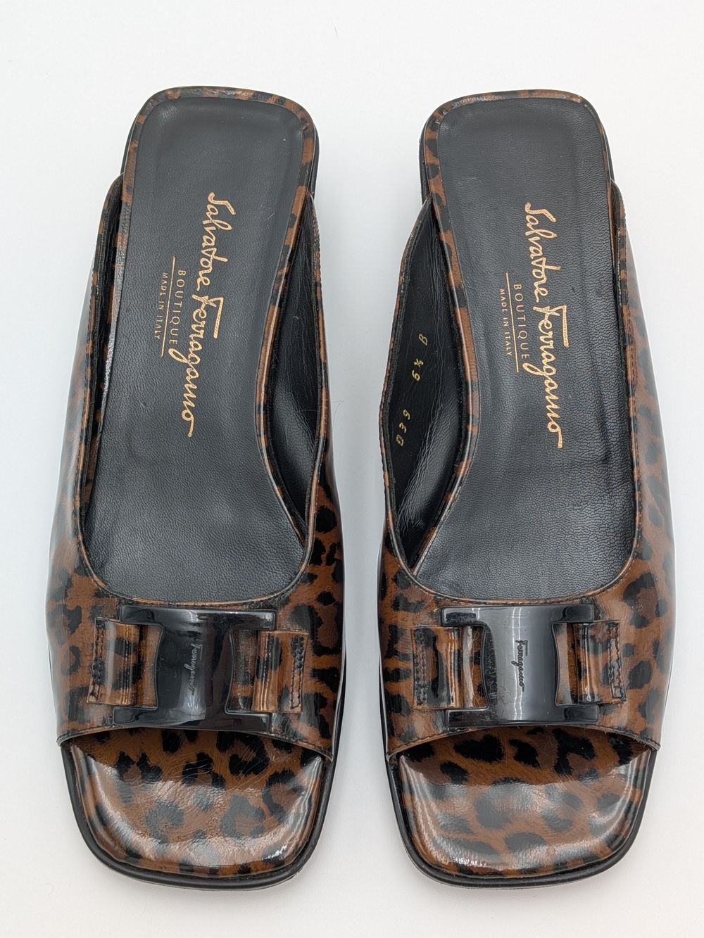 Salvatore Ferragamo Leopard Print Wedge Mules Slides Sandals Size 6.5 B Italy - Picture 4 of 9
